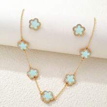 3pcs Set Rhinestone Clover & Flower Jewelry Set, Black Gold Color Accessories, Lightweight Luxury Style Jewelry, Versatile For Commuting, Brightening Skin Tone, Affordable High-End Jewelry, Date Outfit, Office Chic, Photo-Shoot Accessories - WZ2JT - View 8