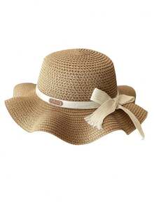 儿童防晒帽套装，夏季女童草帽和包包，婴儿沙滩遮阳帽，多功能女童款 - 帽子 - 查看 5