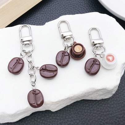 1pc Resin 3D Simulation Food Coffee Bean Coffee Cup Charms Keychain Pendant Decorative Accessory Bag Charms Purse Charms