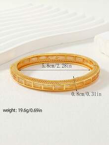 1 pieza Brazalete de línea hueca con textura chapado en oro de 24K, accesorio de fiesta de diseño de nicho de lujo - Amarillo Oro - Ver 4