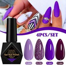 FOUR LILY 10ml 4pcs Pink Blue Purple Glitter Gel Nail Polish Set, Colorful Glitter Soak-Off UV LED Nail Gel - Multicolor - View 11