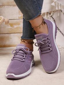 2026 Novo Lançamento Sapatos Esportivos Casuais de Moda Feminina em Tecido Sólido com Cadarço, Confortáveis, Respiráveis, Antiderrapantes, Duráveis, Cano Baixo com Cadarço e Logotipo Lateral com Design de Escama de Peixe, Adequado para Uso Interno/Externo, Opções Multicoloridas, Presente para Mulheres em Todas as Estações - Lavanda - Visão 5