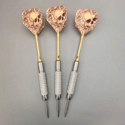 6pcs Tungsten Darts Set, 3pcs PET Material Skull Pattern Darts, 3pcs Steel Tip Silicone Protective Sleeves, Protect Fingers, Stable Flight