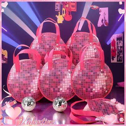 5/10pcs Disco Party Gift Bags For Women/Men - Retro 70s Disco Ball Design, Glitter Disco Ball Pattern, Non-Woven Fabric Gift Bags With Sturdy Handles. Suitable For Birthday, Wedding, Bachelorette Party, Ball, Disco Theme Party