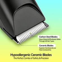 Conduroma 男士体毛修剪器 - 便携式电动私处及腹股沟毛发修剪器套装，防水干湿两用，配有可更换陶瓷刀片，理想礼物 - 黑色 - 查看 11