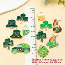 5件套DIY吊坠套装 | 幸运绿色珐琅吊坠，饰有三叶草和小妖精图案，锌合金材质，适用于圣帕特里克节珠宝制作 - 彩色 - 查看 8