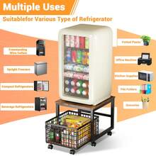 Base Móvil para Refrigerador Pequeño con Ruedas - Estante Organizador de Metal Resistente (Soporta 90 kg), Patas Ajustables, Ideal para Hogar, Oficina o Café Bar - Marrón - Ver 4