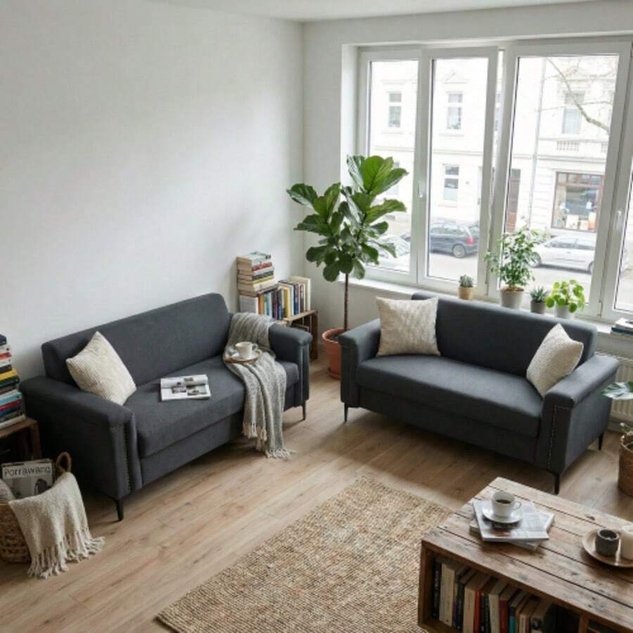 FX-P22EU--2PCS-Modernes 2-Sitzer Stoffsofa-Set (172 Cm) – Weiche Polsterung, Robuster Aufbau, Platzsparend Für Wohnung, Wohnzimmer Oder Büro Sofa-Set - Dark Gray - View 1