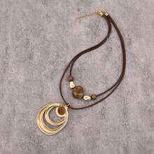 1件时尚不对称椭圆形合金绿松石吊坠项链，简约优雅串珠颈链，适合女性佩戴，可作为音乐节/生日/母亲节/女友礼物或节日礼物。 - 棕色臘繩 - 查看 10