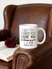 1Pc Custom Valentine's Day Mug With Couple Names-"I Met You I Liked You I Love You I'm Keeping You" , Personalized Mug, Custom Coffee Mug, Valentine's Day Gift Mug, Romantic Gift For Her Him, Husband Wife, Daily Coffee Cup, Home & Office Use - White - View 3