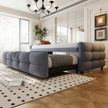 Upholstered Bed, Extendable Sofa Bed 90/180*190cm, Puff Bed, Teddy Velvet Fabric, Single Bed, Double Bed, With Slatted Frame, Multifunctional Bed, (Without Mattress) - Grey - View 5
