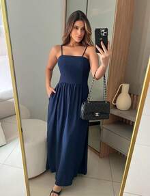 Women's Strappy Dress With A Lightweight Drape – Long, Mylook Fashion - 藍色 - 查看 1