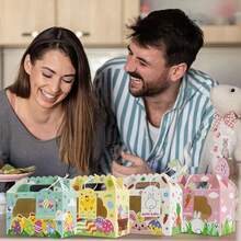 12PCS Easter Theme Gift Packaging Paper Boxes With Window Bunny Egg Design Party Favour Candy Treat Paper Boxes With Handle - Multicolor - View 7