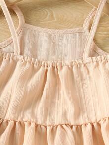 Toddler Girls 2pcs Set Sleeveless Strawberry Graphic Crop Top And Loose Fit Wide Leg Pants, Summer Casual Outfit - Apricot - View 8