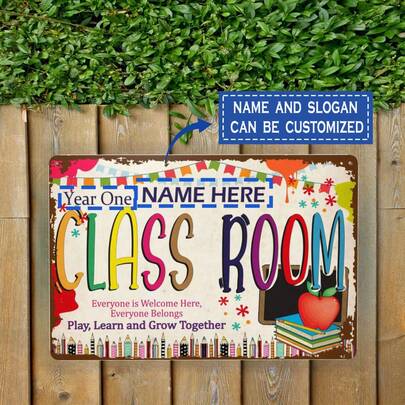 1 Stück individuell beschriftbare Namens- oder Text-Metallplakette, personalisierte "Willkommen Alle" Lehrer-Themen Metall Dekorplakette, Weihnachtsdekoration & Geschenk, Größe 8x12 Zoll (20x30cm)