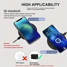 15W超薄无线充电板支架，兼容 17/16/15/14/13/12/11，X8桌面快速充电站 - 黑色 - 查看 7