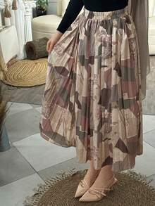 Livesso Women's Full Print Geometric Pattern Pleated Skirt,Fall Clothes - Multicolor - View 7