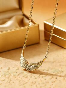 1pc Stainless Steel 18k Gold Personalized Angel Double Hole Wing Pendant Necklace, Delicate Wing Necklace For Women, Elegant Choker Necklace - Wing Necklace - View 2