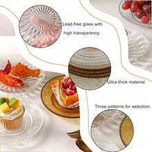 6 Inch Clear Glass Plates 4 Pack Vintage Dinnerware Set Clear Floral Textured Dinner Plates For Home Party Wedding Crystal Glass Dishes For Fruit Salad Appetizer Dessert - 清除 - 查看 7