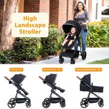 2-en-1 cochecito de bebé con cesta de Moisés para bebés y recién nacidos de 0 a 36 meses, cochecitos plegables ligeros de viaje con paraguas, cochecitos compactos con asientos reversibles para niños pequeños - Negro - Ver 5