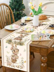 1pc Spring Easter Coffee Bunny & Floral Pattern Table Runner, 35*180cm Polyester Farmhouse Style Easter Table Runner, Easter Home Decor 2026 Kitchen Dining Table Decoration, Spring Holiday Decor - Multicolor - View 8