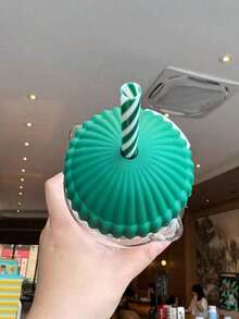 1pc Transparent Lid Glass Tumbler With Bear Pattern, Home/Office Use, Graduation/Father's Day Practical Gift - Multicolor - View 7