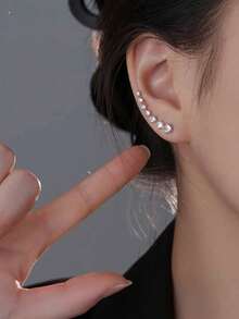 2pcs Elegant Sophisticated Cubic Zirconia Minimalist Luxury Stud Earrings, Suitable As Gift For Women Formal Occasions.Sparkling Crystal Jewelry Perfect Gift For Formal Occasions, Wedding, Cocktail Party & Office Event,  2025 Fashion Accessory With Timeless Charm To Elevate Any Outfit - 銀色 - 查看 5