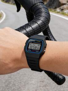 Casio 卡西欧 YOUTH 系列 - 硅胶方形复古百搭简约轻便学生款黑色经典石英机芯树脂表带男女通用手表，黑色表盘 - 黑色 - 查看 2