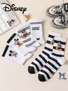 1/5 Pairs Authentic Disney Men's Socks With Cute Mickey Family Embroidery, Spring/Summer Style, Black And White Character Cartoon Embroidered Mid-Calf Socks, Novelty Fun Socks For Men And Women, Suitable For Any Occasion, High-Quality Gift Socks - Multicolor - View 2
