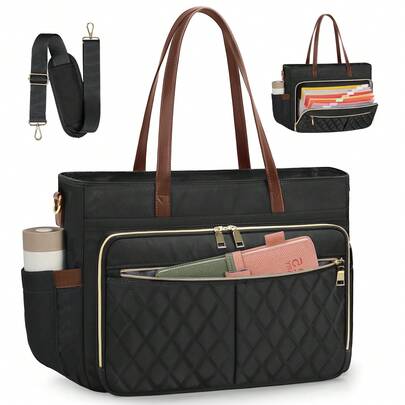 NEWHEY 15.6 Inch Laptop Briefcase, Tote Bag, Handbag, Black, With File Folder Pocket And Insulated Pocket, Suitable For Office Workers, Students, Teachers, Laptop Bag