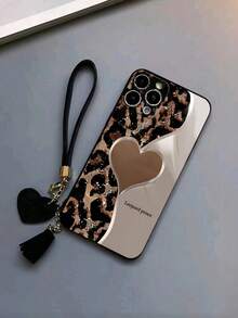 1pc Heart Leopard Print UV Printed Phone Case, Comes With New Heart Wrist Strap, Soft TPU Protective Phone Cover Compatible With IPhone 17 16 15 14 13 12 11, Creative Pattern Phone Case, Great Gift For Valentine's Day, Birthday, Christmas, Halloween, Boyfriend, Family And Friends - Multicolor - View 1