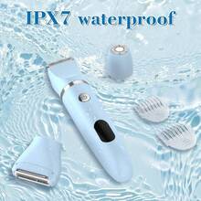 3 en 1 maquinilla de afeitar eléctrica IPX7 impermeable recortadora de bikini para uso húmedo y seco cortadora personal indolora para cara cuerpo piernas bikini-035 - Azul - Ver 6
