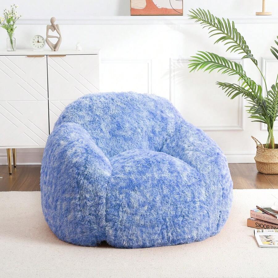 Beaully Shell-Shaped Two-Tone Faux Fur Floor Lounger, Modern Boho Bean Bag Chair, Ultra Plush Supportive, Cozy Reading Nook Or Lounge Chair For Bedroom, Dorm, Living Room - 藍色 - 查看 1