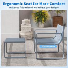 COSTWAY 2 Piece Patio Furniture Set, Weatherproof PP Chair W/ Square Coffee Table, Ergonomic Slatted Bistro Table & Chair Set For Front Porch, Backyard, Grey - Grey - View 6