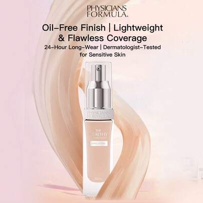 أساس سائل طويل الأمد من Physicians Formula، طويل الأمد، مقاوم للماء، مقاوم للعرق، مضاد للبقع، يحتوي على زيت - فاتح، 30مل