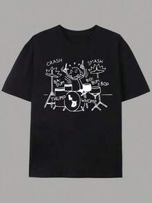 Drummer T-Shirt, Unisex Men's/Women's Blouse, 100% Cotton, Premium Top Streetwear, New Release, Immediate Shipping, Various Colors!! Plus Size - 黑色 - 查看 3