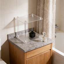 1PC Transparent Acrylic Layered Bathroom Shelf Easy To Assemble Countertop Holder For Makeup Skincare Organization Space-Saving - Transparent - View 2