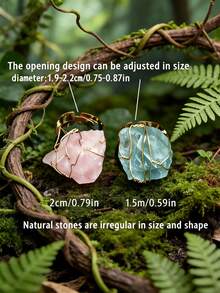 1/5/10/20 件天然原始水晶石可调节开口戒指，手工珠宝，优雅度假风格，独特礼物，不对称纹理（什锦宝石） - 彩色 - 查看 11