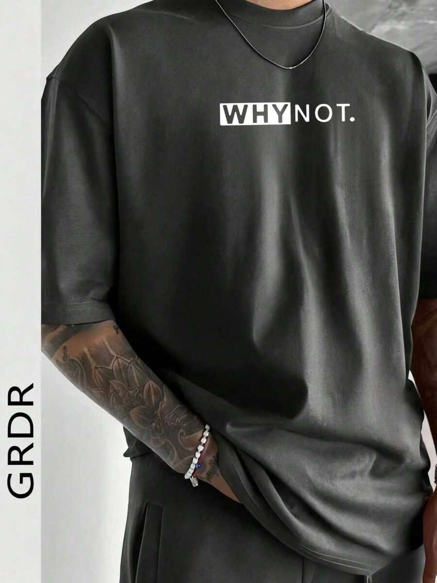 Áo thun nam tay ngắn cổ tròn in chữ và khẩu hiệu GRDR mùa hè, thoải mái và thời trang. - Màu xám đen - Xem 1