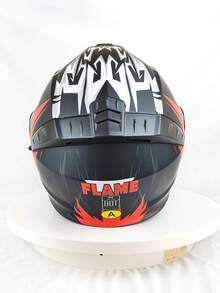 Futuristic Geometric Pattern Flip-Up Motorcycle Helmet, Dual Lens Anti-UV Anti-Fog, Street Fashion Bike Helmet, Personalized Flame Graphic, Ventilated - Flame - View 3