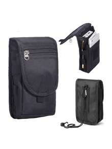 1PC Flip Up Large Screen Phone Bag, Casual Waist Bag, Pen Insertion Bag, Waist Hanging Bag - Black - View 2
