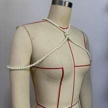 Pearl Shoulder Chain, Necklace Collarbone Chain Bridal Wedding Accessories, Multi-Layer Shoulder Chain QQ073 - White - View 5