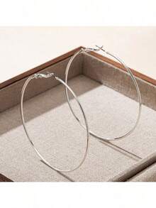 1 Pair Stainless Steel Simple Large Hoop Earrings, Suitable For Daily Wear. Hypoallergenic Minimalist Style Lightweight Metal Circle Earrings, Fashion Casual Daily Wear Accessories Suitable For Party Vacation Street Snap, European American  Oversized Hoop Earrings 2025 - Bạc - Xem 3