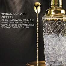 Glass Cocktail Shaker Set - 5 Piece - Gold Martini Shaker Set With Strainer, Jigger, Spoon & Muddler - 16 Oz Drink Shakers Cocktail - Ideal Gift For Home Bar & Drink Trolley Décor - 金色 - 查看 7
