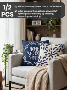 Conjunto de 2 capas de almofada com estampa de folhas em azul marinho. Tecido macio e respirável para sofá, cama, carro, decoração de casa, material escolar, casamentos. Lavável à máquina. Certificação OEKO-TEX. - Multicolorido - Ver 6