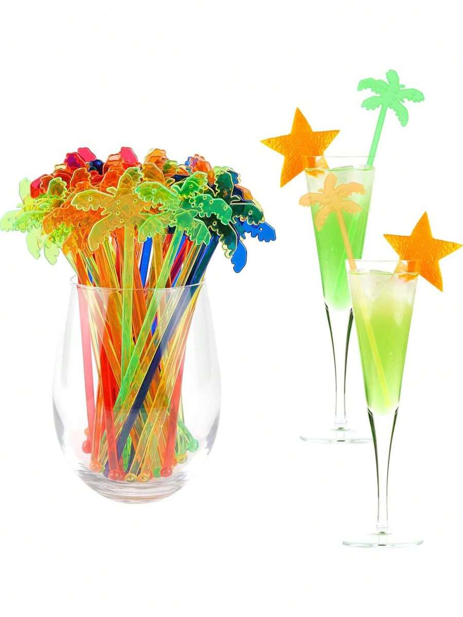 1/10/20支装塑料鸡尾酒搅拌棒，鸡尾酒调酒工具，适用于果汁、巧克力、牛奶、椰子饮料 - 彩色 - 查看 1