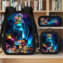 3pcs  Characters Adventure Large Capacity travel backpack Perfect for School, Travel, and Everyday Use Back-To- Gift, Tablet Compartment - Schwarz - Übersicht 4