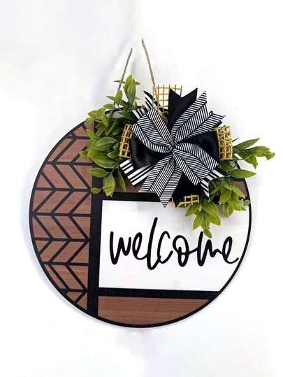 高級ファッション ウェルカムリース装飾 - オールシーズン対応のドア装飾、フェイクウッド プラスチックリース、イースターやハウスウォーミングギフトに最適、玄関に簡単に掛けられる、素晴らしいハウスウォーミングプレゼント