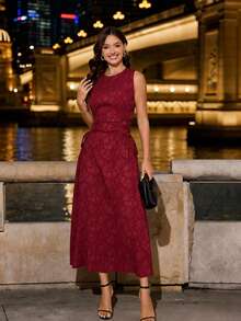 Fashionable Sleeveless Round Neck Bridesmaid Dress With Zipper Detail, Suitable For Special Occasions - Red - View 4