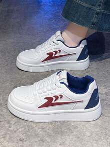 1双男女通用经典白色运动鞋，休闲情侣滑板鞋，新款春秋季真皮运动休闲鞋 - 蘭紅 - 查看 2